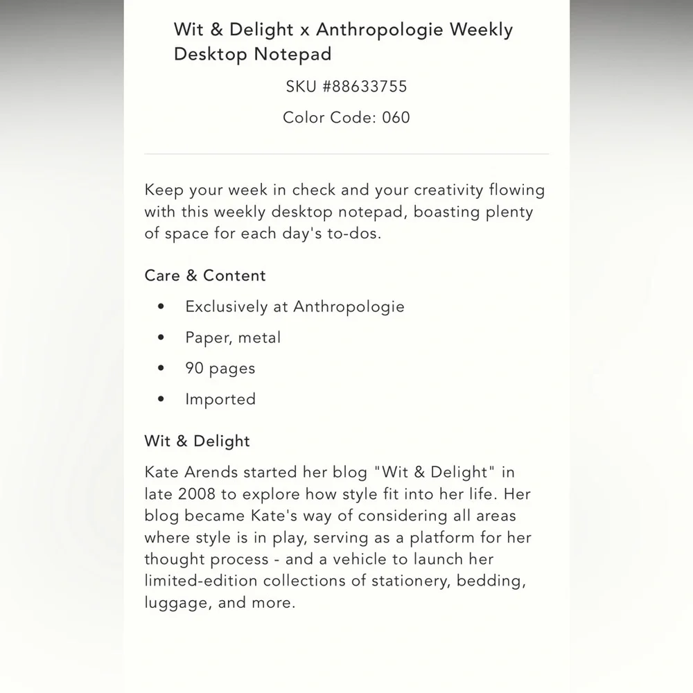 Wit & Delight X‎ Anthropologie note pad and calendar set